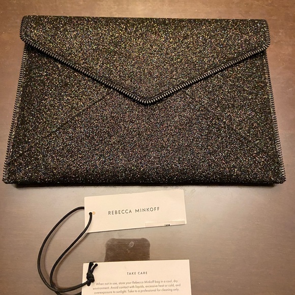 REBECCA MINKOFF CLUTCH BLACK SPARKLE NEVER USED NWT - Picture 1 of 2